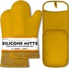 image:imageBPAFree Soft Silicone 4 Piece Oven Mitts amp Trivets Set  Ultra Heat Resistant Oven Mitts with Thick Cotton Liner  Long Slip Resistant Pot Holders Flexible Oven Gloves  Royal BlueYellow