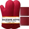 image:imageBPAFree Soft Silicone 4 Piece Oven Mitts amp Trivets Set  Ultra Heat Resistant Oven Mitts with Thick Cotton Liner  Long Slip Resistant Pot Holders Flexible Oven Gloves  Royal BlueEmpire Red