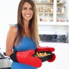 image:imageBPAFree Soft Silicone 4 Piece Oven Mitts amp Trivets Set  Ultra Heat Resistant Oven Mitts with Thick Cotton Liner  Long Slip Resistant Pot Holders Flexible Oven Gloves  Royal BlueCanyon Red