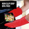 image:imageBPAFree Soft Silicone 4 Piece Oven Mitts amp Trivets Set  Ultra Heat Resistant Oven Mitts with Thick Cotton Liner  Long Slip Resistant Pot Holders Flexible Oven Gloves  Royal BlueRed