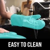 image:imageBPAFree Soft Silicone 4 Piece Oven Mitts amp Trivets Set  Ultra Heat Resistant Oven Mitts with Thick Cotton Liner  Long Slip Resistant Pot Holders Flexible Oven Gloves  Royal BlueTurquoise