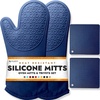 image:imageBPAFree Soft Silicone 4 Piece Oven Mitts amp Trivets Set  Ultra Heat Resistant Oven Mitts with Thick Cotton Liner  Long Slip Resistant Pot Holders Flexible Oven Gloves  Royal BlueBlue