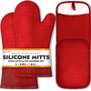 image:imageBPAFree Soft Silicone 4 Piece Oven Mitts amp Trivets Set  Ultra Heat Resistant Oven Mitts with Thick Cotton Liner  Long Slip Resistant Pot Holders Flexible Oven Gloves  Royal BlueRed