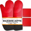 image:imageBPAFree Soft Silicone 4 Piece Oven Mitts amp Trivets Set  Ultra Heat Resistant Oven Mitts with Thick Cotton Liner  Long Slip Resistant Pot Holders Flexible Oven Gloves  Royal BlueCanyon Red