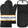 image:imageBPAFree Soft Silicone 4 Piece Oven Mitts amp Trivets Set  Ultra Heat Resistant Oven Mitts with Thick Cotton Liner  Long Slip Resistant Pot Holders Flexible Oven Gloves  Royal BlueBlack