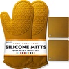image:imageBPAFree Soft Silicone 4 Piece Oven Mitts amp Trivets Set  Ultra Heat Resistant Oven Mitts with Thick Cotton Liner  Long Slip Resistant Pot Holders Flexible Oven Gloves  Royal BlueYellow