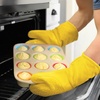 image:imageBPAFree Soft Silicone 4 Piece Oven Mitts amp Trivets Set  Ultra Heat Resistant Oven Mitts with Thick Cotton Liner  Long Slip Resistant Pot Holders Flexible Oven Gloves  Royal BlueYellow