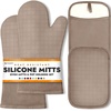 image:imageBPAFree Soft Silicone 4 Piece Oven Mitts amp Trivets Set  Ultra Heat Resistant Oven Mitts with Thick Cotton Liner  Long Slip Resistant Pot Holders Flexible Oven Gloves  Royal BlueBeige