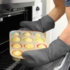 image:imageBPAFree Soft Silicone 4 Piece Oven Mitts amp Trivets Set  Ultra Heat Resistant Oven Mitts with Thick Cotton Liner  Long Slip Resistant Pot Holders Flexible Oven Gloves  Royal BlueGray