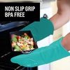 image:imageBPAFree Soft Silicone 4 Piece Oven Mitts amp Trivets Set  Ultra Heat Resistant Oven Mitts with Thick Cotton Liner  Long Slip Resistant Pot Holders Flexible Oven Gloves  Royal BlueTurquoise