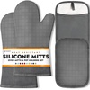image:imageBPAFree Soft Silicone 4 Piece Oven Mitts amp Trivets Set  Ultra Heat Resistant Oven Mitts with Thick Cotton Liner  Long Slip Resistant Pot Holders Flexible Oven Gloves  Royal BlueGray