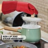 image:imageBPAFree Soft Silicone 4 Piece Oven Mitts amp Trivets Set  Ultra Heat Resistant Oven Mitts with Thick Cotton Liner  Long Slip Resistant Pot Holders Flexible Oven Gloves  Royal BlueRed