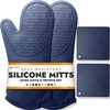 image:imageBPAFree Soft Silicone 4 Piece Oven Mitts amp Trivets Set  Ultra Heat Resistant Oven Mitts with Thick Cotton Liner  Long Slip Resistant Pot Holders Flexible Oven Gloves  Royal BlueNavy Blue