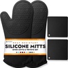 image:imageBPAFree Soft Silicone 4 Piece Oven Mitts amp Trivets Set  Ultra Heat Resistant Oven Mitts with Thick Cotton Liner  Long Slip Resistant Pot Holders Flexible Oven Gloves  Royal BlueBlack