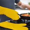 image:imageBPAFree Soft Silicone 4 Piece Oven Mitts amp Trivets Set  Ultra Heat Resistant Oven Mitts with Thick Cotton Liner  Long Slip Resistant Pot Holders Flexible Oven Gloves  Royal BlueYellow