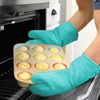 image:imageBPAFree Soft Silicone 4 Piece Oven Mitts amp Trivets Set  Ultra Heat Resistant Oven Mitts with Thick Cotton Liner  Long Slip Resistant Pot Holders Flexible Oven Gloves  Royal BlueTurquoise