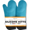 image:imageBPAFree Soft Silicone 4 Piece Oven Mitts amp Trivets Set  Ultra Heat Resistant Oven Mitts with Thick Cotton Liner  Long Slip Resistant Pot Holders Flexible Oven Gloves  Royal BlueAqua
