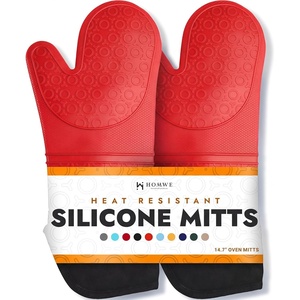 image:imageBPAFree Soft Silicone 4 Piece Oven Mitts amp Trivets Set  Ultra Heat Resistant Oven Mitts with Thick Cotton Liner  Long Slip Resistant Pot Holders Flexible Oven Gloves  Royal BlueCanyon Red