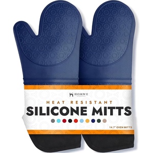 image:imageBPAFree Soft Silicone 4 Piece Oven Mitts amp Trivets Set  Ultra Heat Resistant Oven Mitts with Thick Cotton Liner  Long Slip Resistant Pot Holders Flexible Oven Gloves  Royal BlueNavy Blue