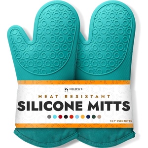 image:imageBPAFree Soft Silicone 4 Piece Oven Mitts amp Trivets Set  Ultra Heat Resistant Oven Mitts with Thick Cotton Liner  Long Slip Resistant Pot Holders Flexible Oven Gloves  Royal BlueTurquoise