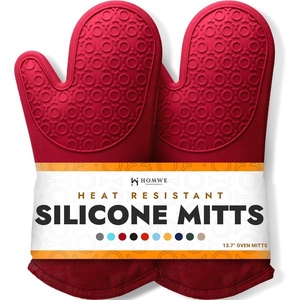 image:imageBPAFree Soft Silicone 4 Piece Oven Mitts amp Trivets Set  Ultra Heat Resistant Oven Mitts with Thick Cotton Liner  Long Slip Resistant Pot Holders Flexible Oven Gloves  Royal BlueEmpire Red