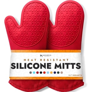 image:imageBPAFree Soft Silicone 4 Piece Oven Mitts amp Trivets Set  Ultra Heat Resistant Oven Mitts with Thick Cotton Liner  Long Slip Resistant Pot Holders Flexible Oven Gloves  Royal BlueRed