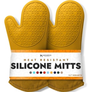 image:imageBPAFree Soft Silicone 4 Piece Oven Mitts amp Trivets Set  Ultra Heat Resistant Oven Mitts with Thick Cotton Liner  Long Slip Resistant Pot Holders Flexible Oven Gloves  Royal BlueYellow