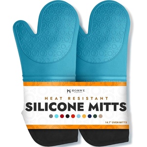image:imageBPAFree Soft Silicone 4 Piece Oven Mitts amp Trivets Set  Ultra Heat Resistant Oven Mitts with Thick Cotton Liner  Long Slip Resistant Pot Holders Flexible Oven Gloves  Royal BlueAqua