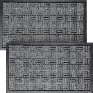 image:imageFront Door Mats 2 Pc Set 295 x 17 All Weather Entry and Back Yard Indoor and Outdoor Safe Slip Resistant Rubber Backing Absorbent and Waterproof Dirt Trapping Rugs for EntrywayGrey