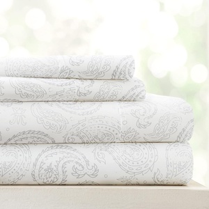 image:imageLinen Market DoubleBrushed Microfiber Queen Sheet Set 4 Piece  OekoTEX Certified Ultra Soft amp WrinkleFree  16 Deep Pocket Sheets  Easy Care Queen Size  IvoryCoarse Paisly Light Gray