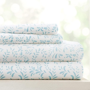 image:imageLinen Market DoubleBrushed Microfiber Queen Sheet Set 4 Piece  OekoTEX Certified Ultra Soft amp WrinkleFree  16 Deep Pocket Sheets  Easy Care Queen Size  IvoryBurst of Vines Light Blue