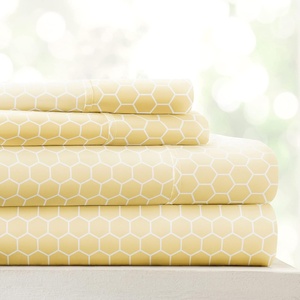image:imageLinen Market DoubleBrushed Microfiber Queen Sheet Set 4 Piece  OekoTEX Certified Ultra Soft amp WrinkleFree  16 Deep Pocket Sheets  Easy Care Queen Size  IvoryHoneycomb Yellow