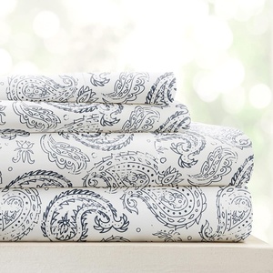 image:imageLinen Market DoubleBrushed Microfiber Queen Sheet Set 4 Piece  OekoTEX Certified Ultra Soft amp WrinkleFree  16 Deep Pocket Sheets  Easy Care Queen Size  IvoryCoarse Paisley Navy