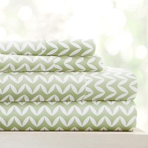 image:imageLinen Market DoubleBrushed Microfiber Queen Sheet Set 4 Piece  OekoTEX Certified Ultra Soft amp WrinkleFree  16 Deep Pocket Sheets  Easy Care Queen Size  IvoryPuffed Chevron Sage