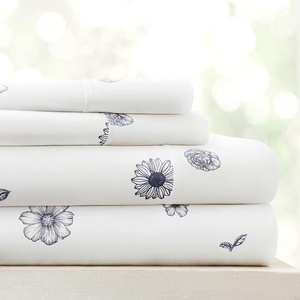 image:imageLinen Market DoubleBrushed Microfiber Queen Sheet Set 4 Piece  OekoTEX Certified Ultra Soft amp WrinkleFree  16 Deep Pocket Sheets  Easy Care Queen Size  IvoryIndigo Flowers Navy
