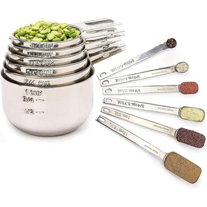 image:imageMeasuring Cups and Spoons Set of 15 Stackable Cups Long Handle with Leveler Fits Narrow Jars 304 Premium Stainless Steel Kitchen Gadgets for Liquid amp Dry Ingredients Cooking Baking12 Piece Set