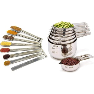 image:imageMeasuring Cups and Spoons Set of 15 Stackable Cups Long Handle with Leveler Fits Narrow Jars 304 Premium Stainless Steel Kitchen Gadgets for Liquid amp Dry Ingredients Cooking Baking15 Piece Set